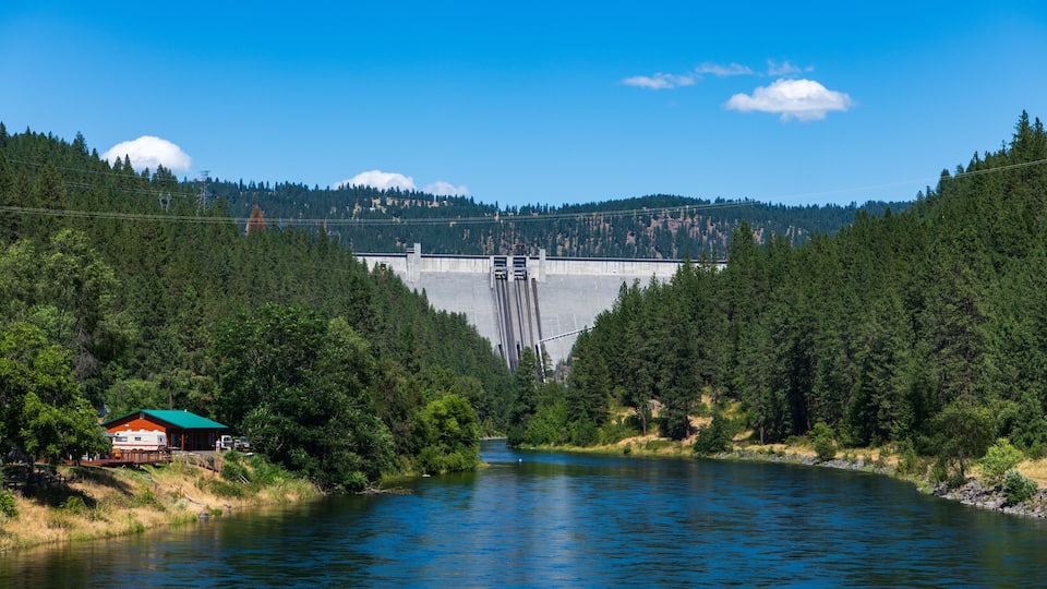 Landscape of the North Fork of the Clearwater River as it Flows from the Dworshak Dam near Orofino, Idaho, USA