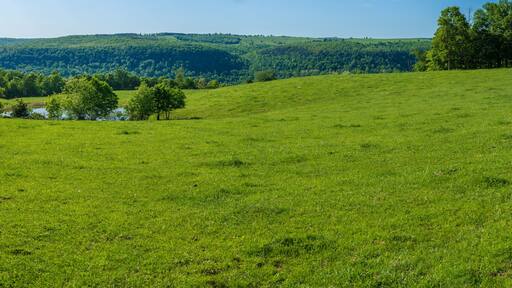Beautiful panoramic farm land landscape view in northwest arkansas, ozark mountains