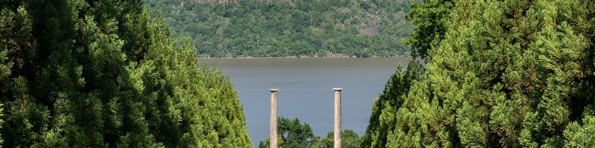 Yonkers, NY - USA - May 27, 2021: A view of The Vista, a long descending staircase culminating in the Overlook at the Untermyer Park and Gardens.