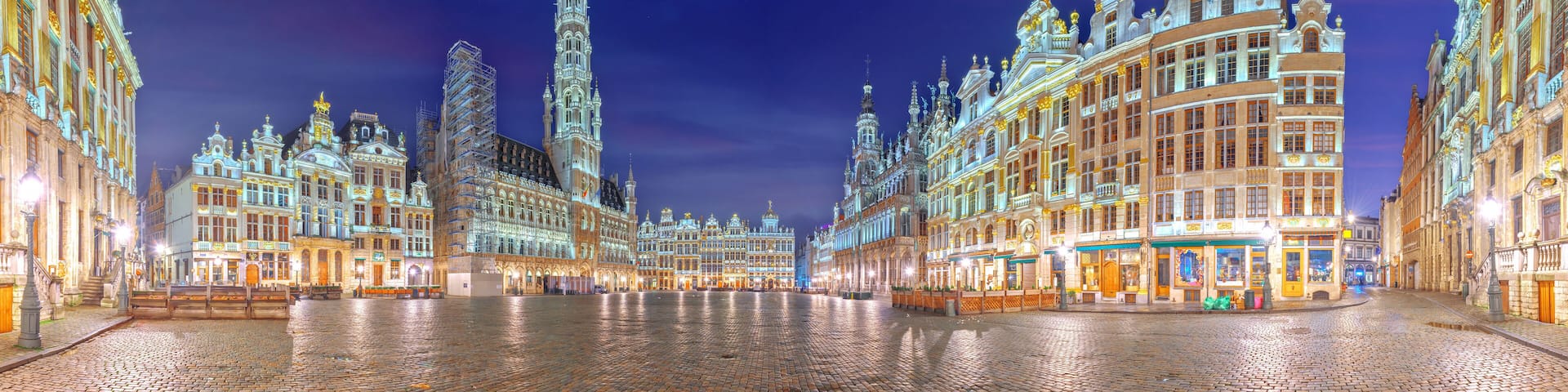 Brussels, Belgium at Grand Place with the Town Hall Tower