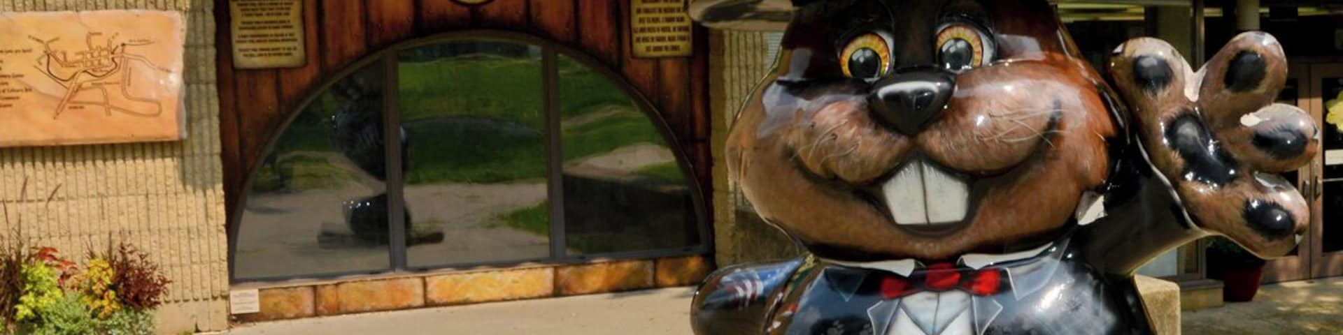 Mini Takes the States 2014 Road Rally Buffalo to Bethlehem Leg:
"Phantastic Phils!" Public Art Project is brought to you by The Punxsutawney Groundhog Club and NW PA's Great Outdoors Visitors Bureau. You will not be able to avoid these when visiting the area so... enjoy.
There are 32 big ole' fiberglass groundhogs on the streets throughout the community.
This one is "Phillage" Artist - Kelly Porada. He is standing in front of his burrow, which is located in Barclay Square, attached to the library.
Viewing windows let visitors see Phil all year round.
#minitakesthestates