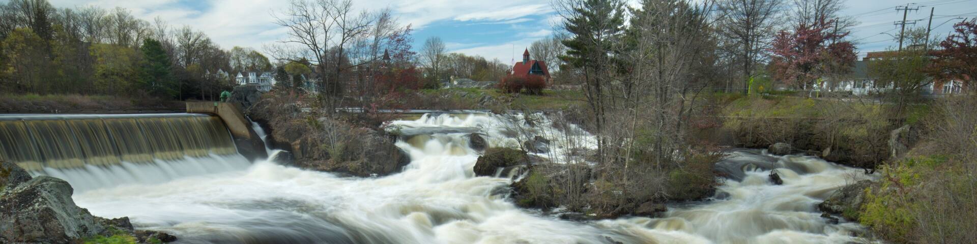 Silky water of Cargill Falls of the Quinebaug River, Connecticut.
