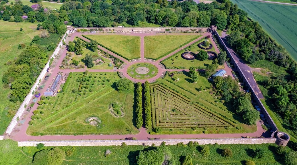 Aerial view of Amisfield Walled Garden, Haddington, Scotland.