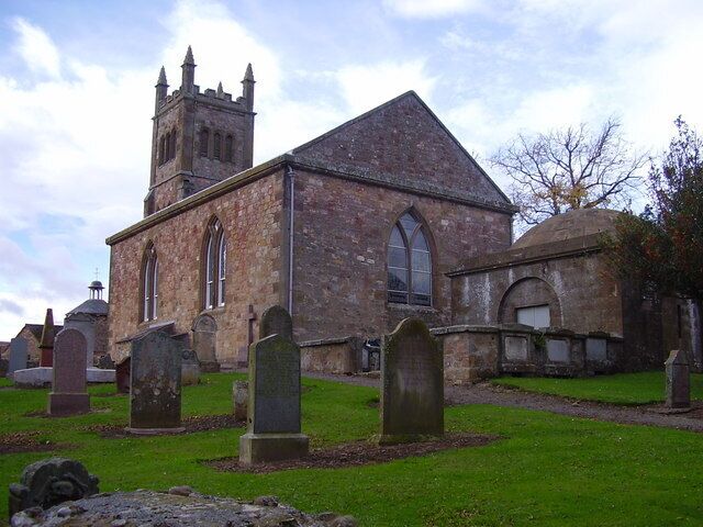 Bolton Kirk, Bolton, East Lothian. An alternative view showing the church and the burial vaults of the Stuarts of Eaglescairnie.