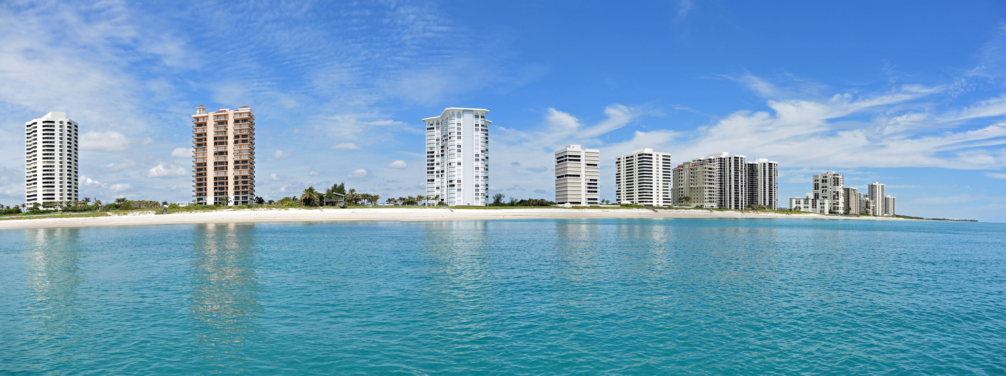Beautiful panorama of the Singer Island, Florida skyline and Atlantic Ocean in the West Palm Beach area of South Florida.