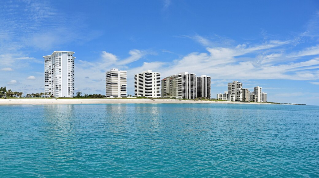 Beautiful panorama of the Singer Island, Florida skyline and Atlantic Ocean in the West Palm Beach area of South Florida.