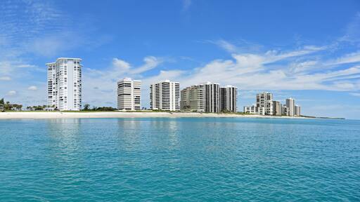 Beautiful panorama of the Singer Island, Florida skyline and Atlantic Ocean in the West Palm Beach area of South Florida.