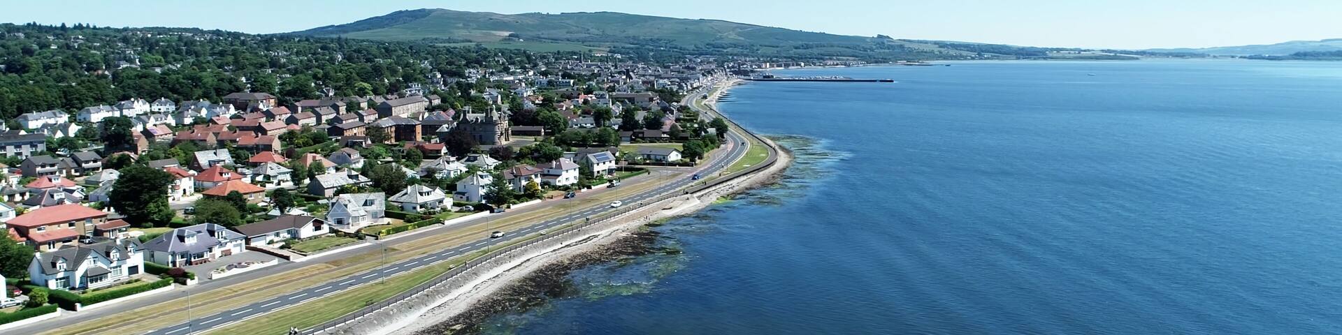 Aerial image over the town of Helensburgh on the banks of the River Clyde.