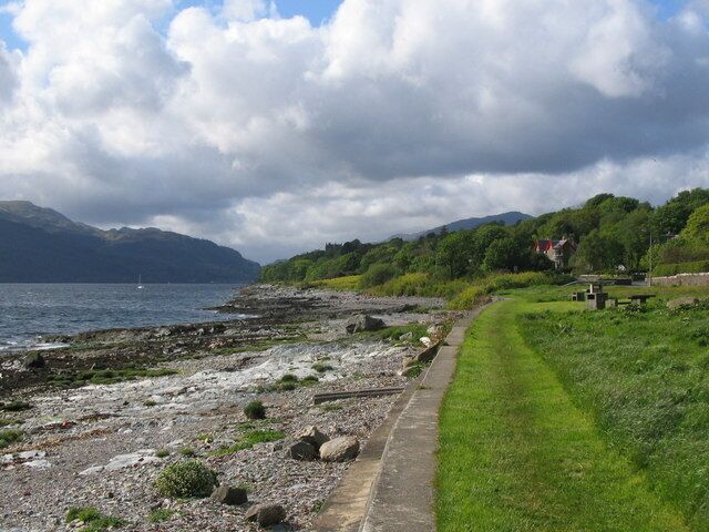 Loch Long. A view looking north along Loch Long from the picnic area on Cove Green. Knockderry Castle can be seen in the distance at centre.
