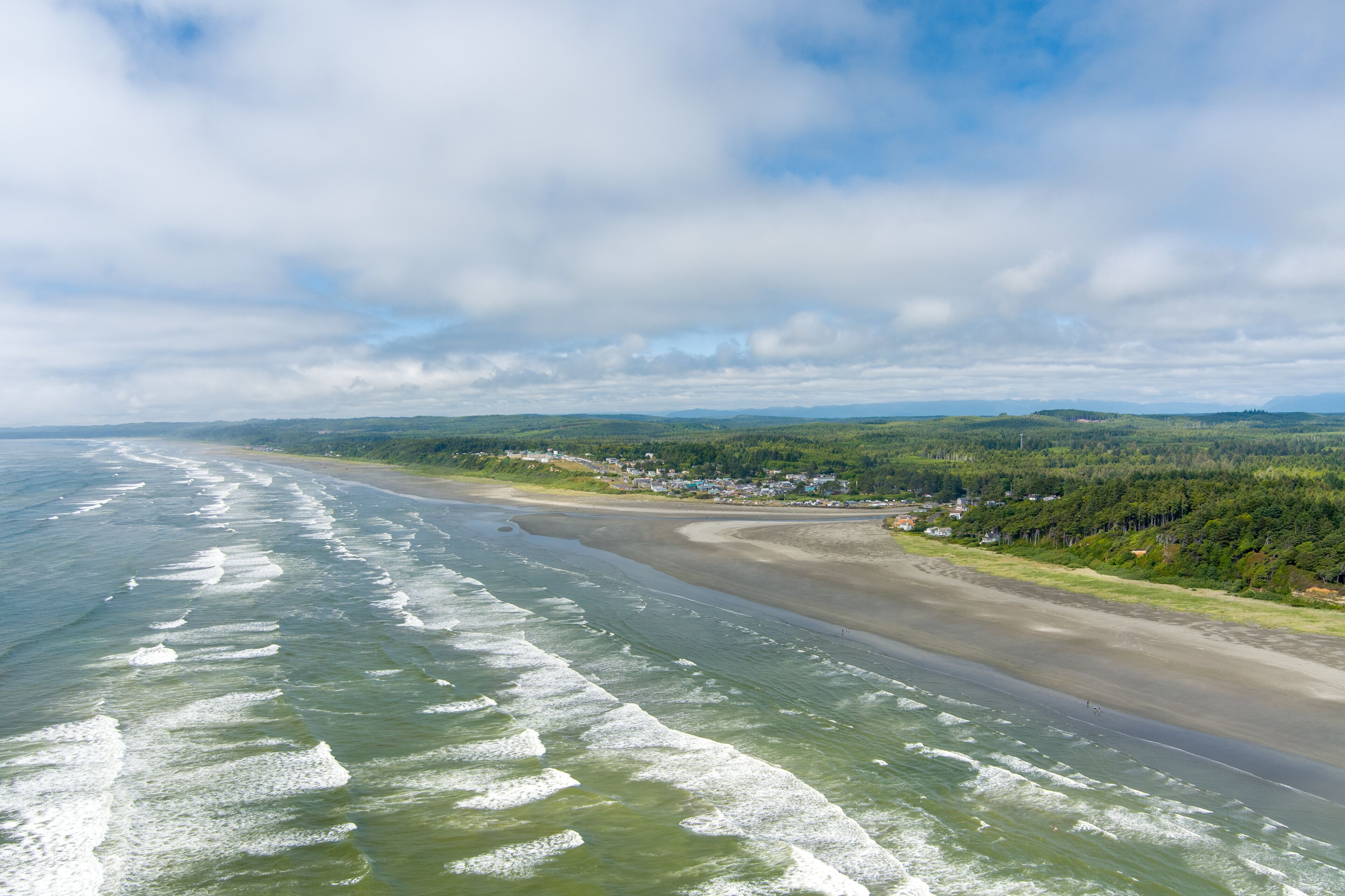 Aerial view of the beach at Seabrook, Washington in June