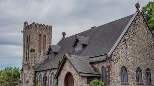 Historic Stone Church in Shamokin PA on a Cloudy Summer Day