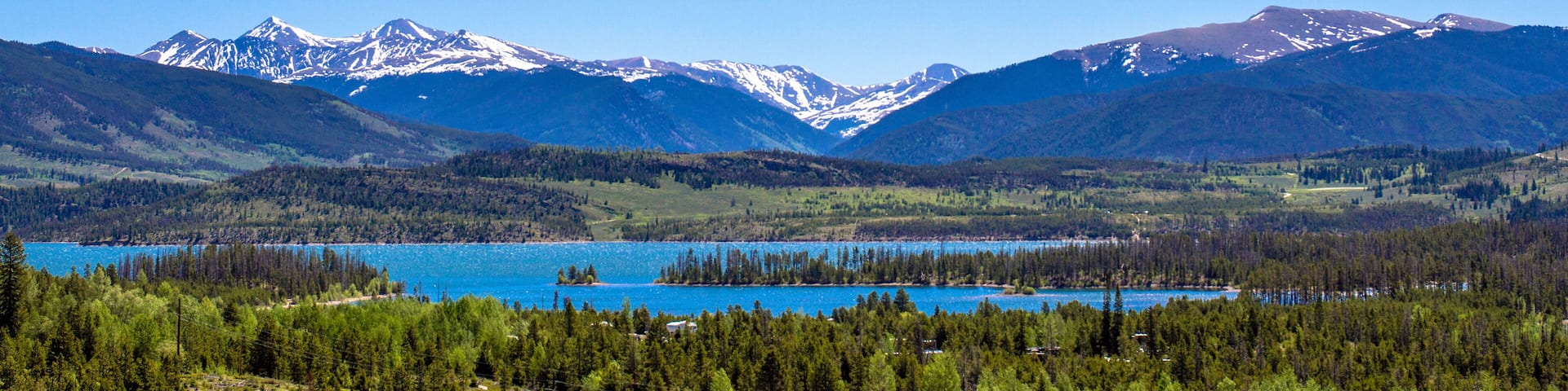 Panoramic view of "The Summit" and Dillon Reservoir near Silverthorne, Colorado, just south of I-70