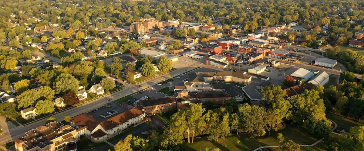 Aerial view of a small midwestern town. Sparta, Wisconsin.