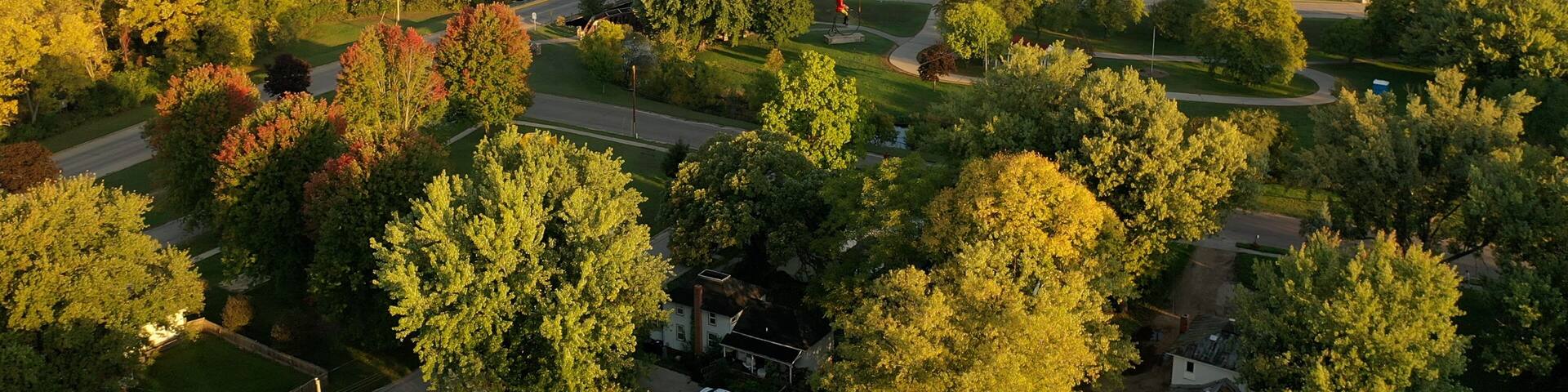 Aerial view of a small midwestern town. Sparta, Wisconsin.