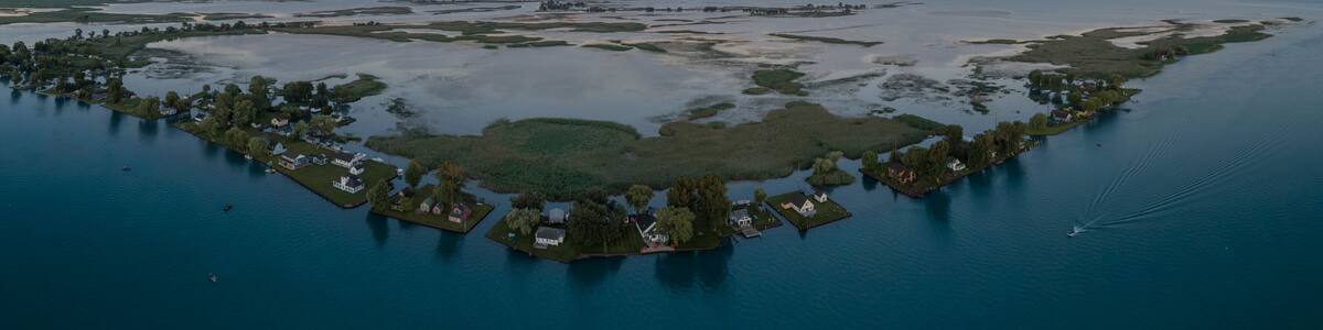 Marsh, Houses, St. Clair River Estuary, Anchor Bay, Michigan