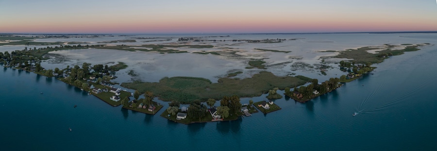 Marsh, Houses, St. Clair River Estuary, Anchor Bay, Michigan