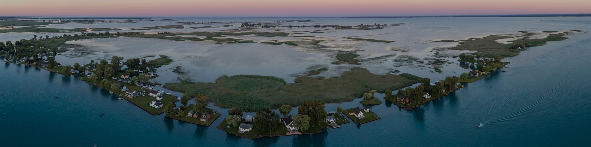 Marsh, Houses, St. Clair River Estuary, Anchor Bay, Michigan
