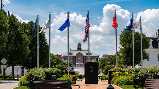 Clinton County Courthouse in St Johns Michigan with Blue Sky and Clouds
