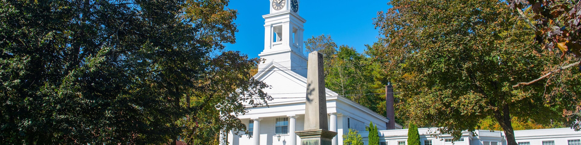 First Church in Sterling at 6 Meetinghouse Hill Road in historic town center of Sterling, Massachusetts MA, USA.