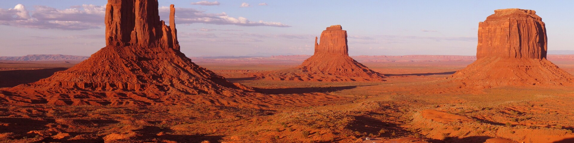 A desert landscape with prominent rock formations.