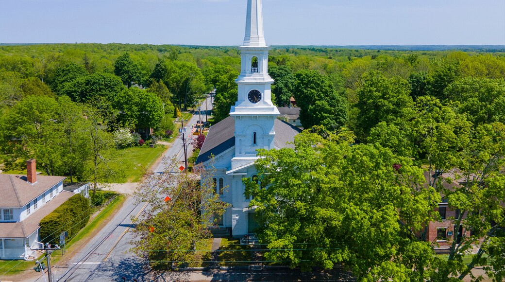Thompson Hill Historic District aerial view including Congregational church and town common in Thompson Hill village, Thompson, Connecticut CT, USA.