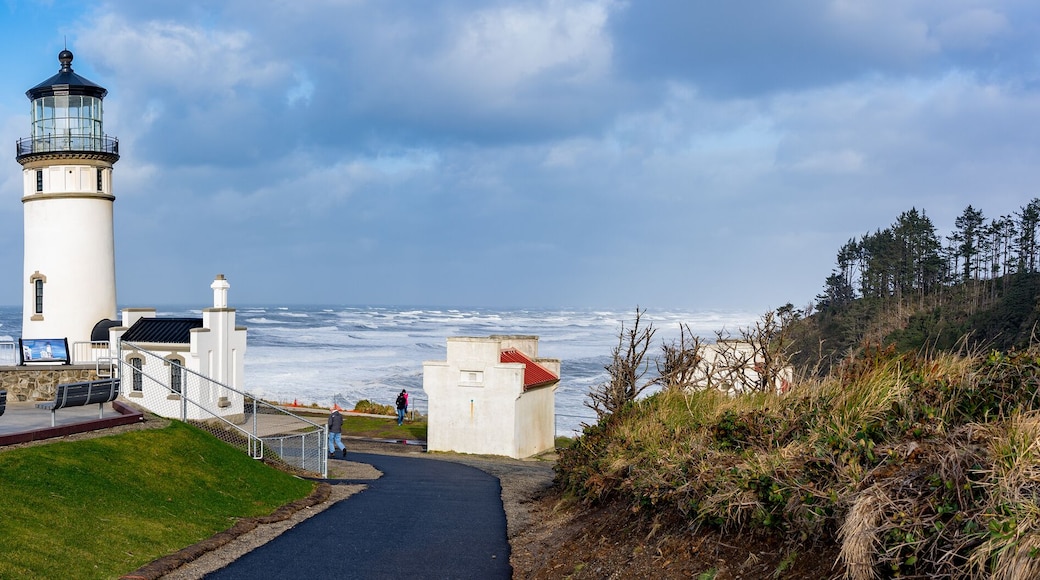 Panorama image of the North Head Lighthouse. It is an active aid to navigation overlooking the Pacific Ocean from North Head located approximately two miles north of the mouth of the Columbia River.
