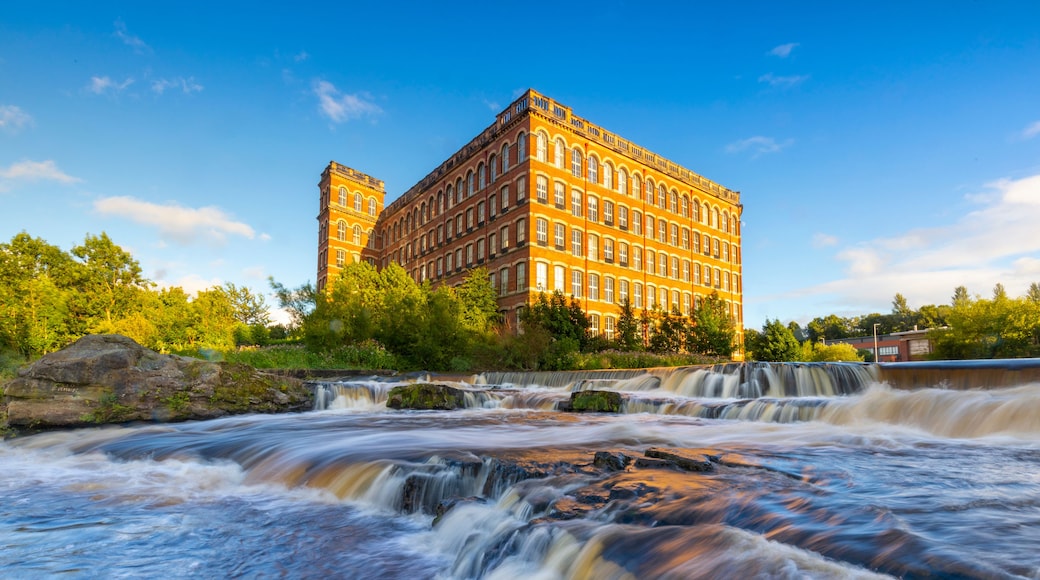 Anchor Mill and waterfall on the River Cart, Paisley, Renfrewshire, Scotland, United Kingdom