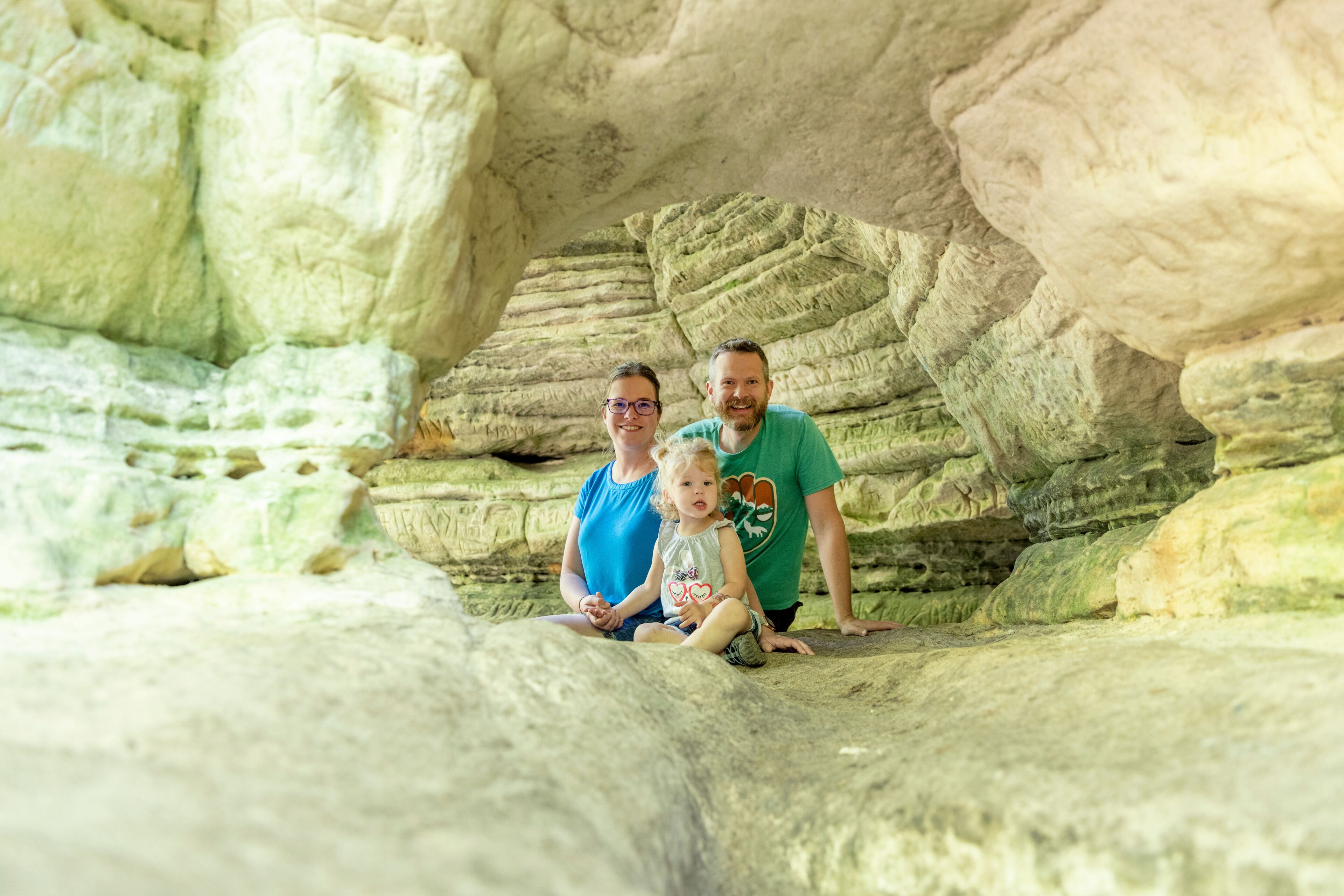 Family of mom, dad and daughter at Starved Rock State Park in Utica, Illinois