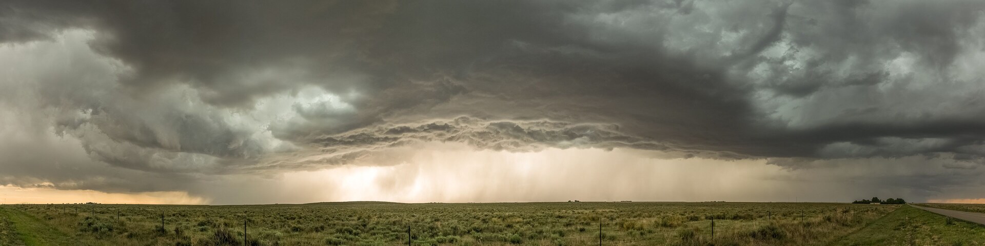 Panorama of a severe thunderstorm over the Black Mesa Park at the border of Oklahoma and New Mexico