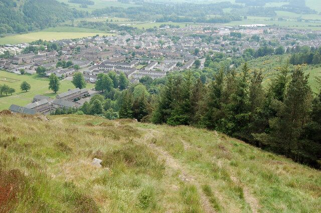 Innerleithen from Pirn Craig From the path above the hill fort.