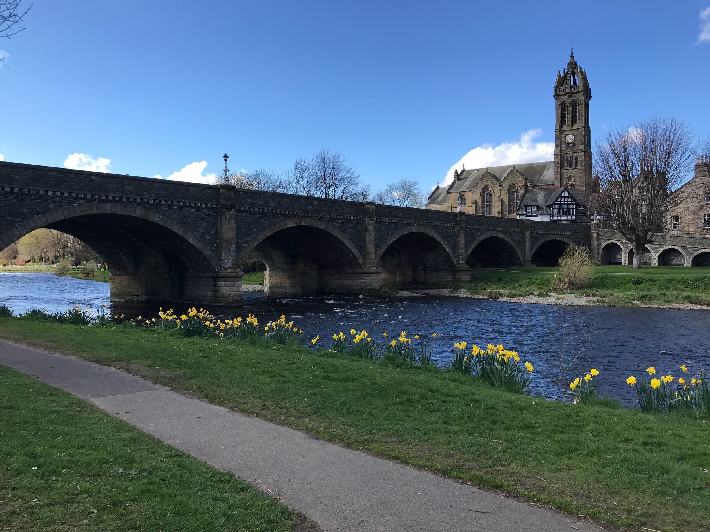 Sitting on the banks of the River Tweed, Peebles 