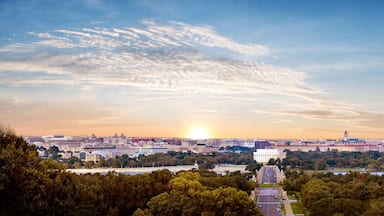 Panorama view of Washington DC skyline when sunset seen from Arlington cemetery, Washington DC, USA.