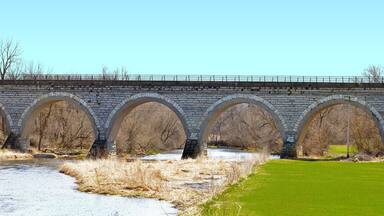 Historic Union Pacific railroad stone arch bridge over Turtle Creek Wisconsin