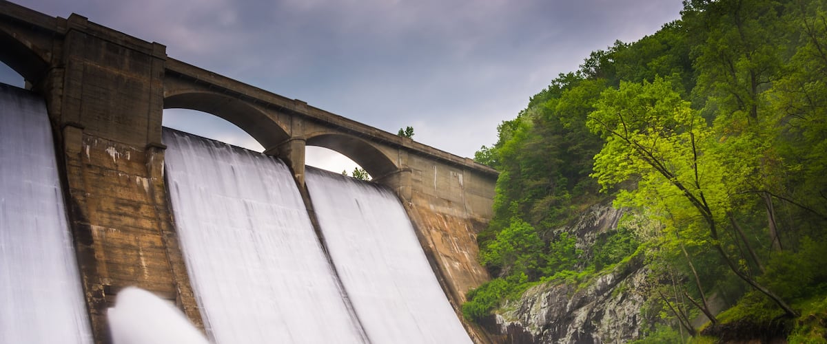 Long exposure of Prettyboy Dam and the Gunpowder River in Baltim