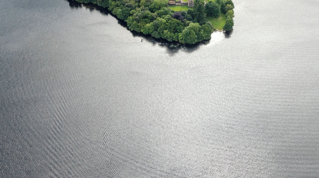 Aerial view of Inchmahome Priory, Inchmahome Island, Lake of Menteith, near Stirling, Scotland