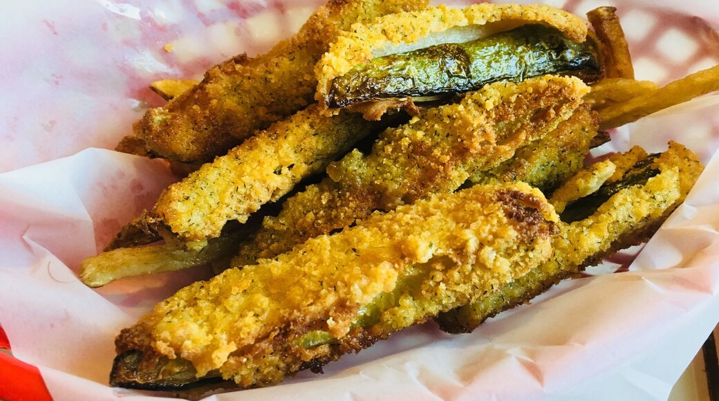 Awesome fried pickle spears and too many homemade pies to list.