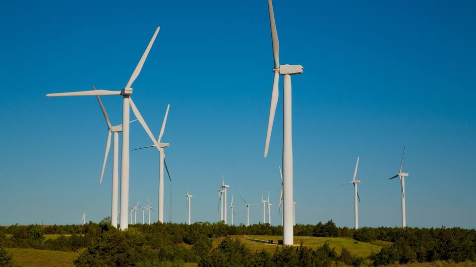 Power generating windmills near Woodward, Oklahoma.
