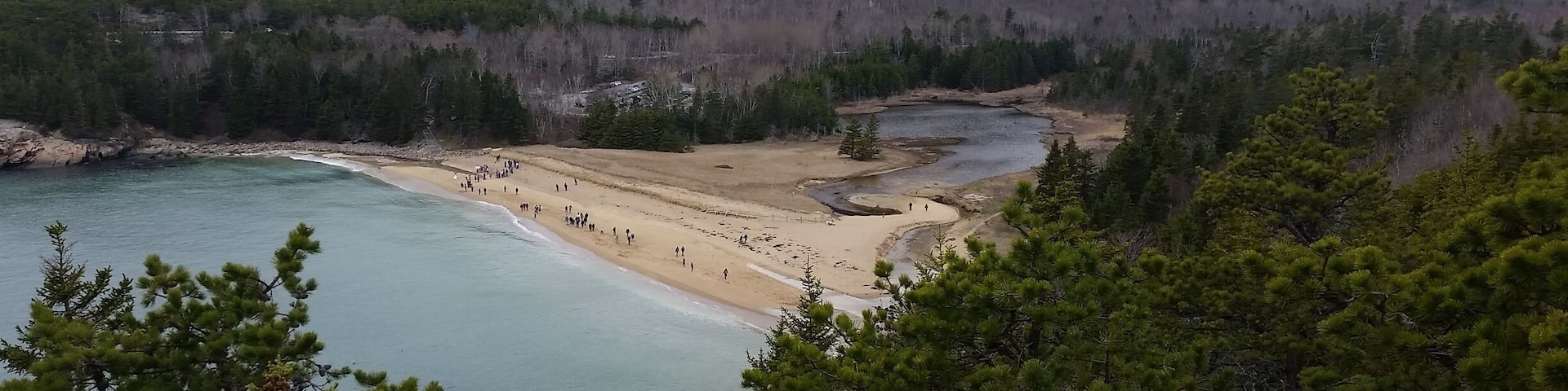 View of Sand Beach from Great Head trail at Acadia National Park.