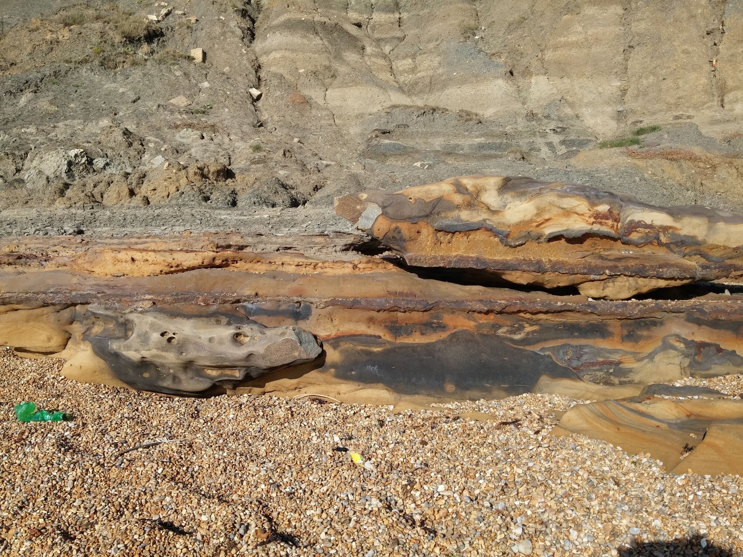 Some of the cliff face along the beach,offers up some interesting geology.It's a great area for fossil hunters.