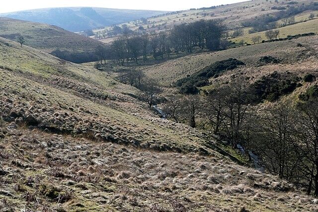 A valley with rolling hills and sparse vegetation.