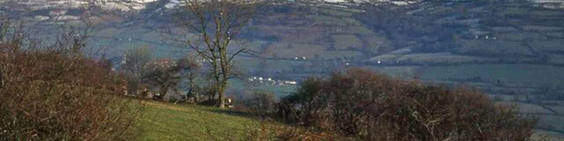Rhiangoll valley From Penlan looking north-east to Pen Allt-mawr on the other side of the valley.