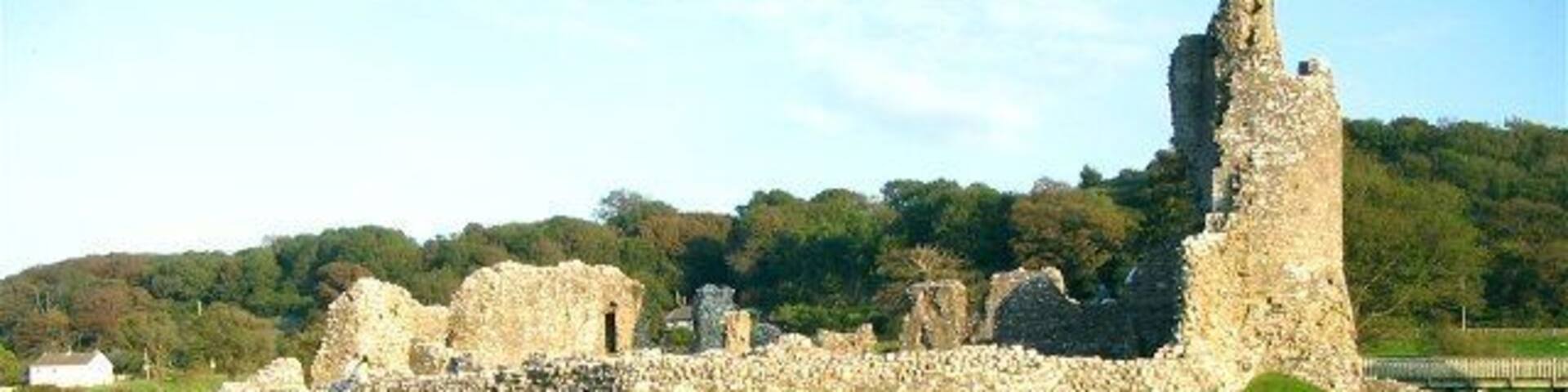 Ogmore castle across the Ewenni river The perfect spot for a photo, just across the stepping stones.