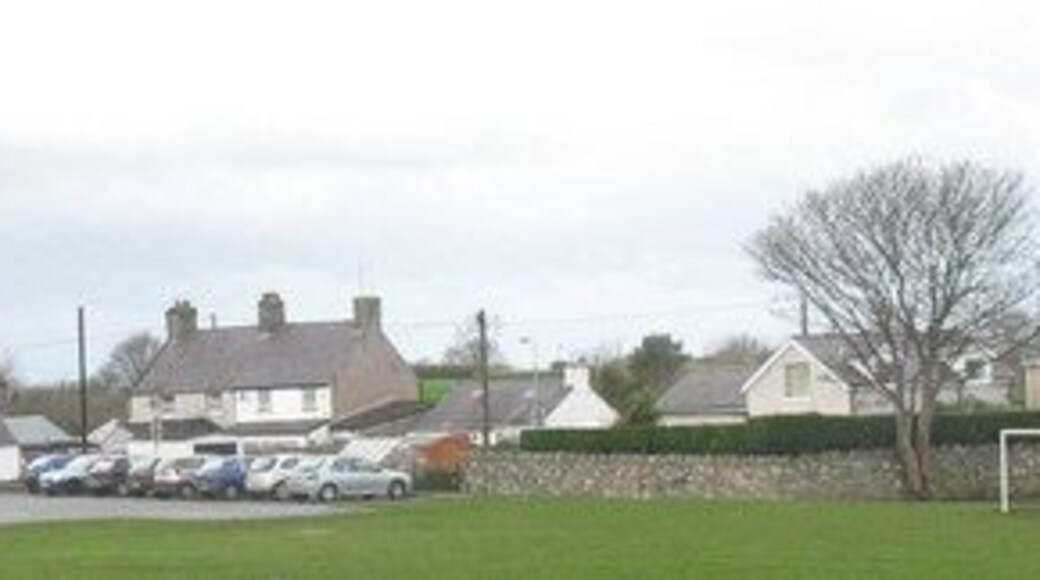The lower end of Lon Groes seen across Ysgol Brynrefail's overspill car park