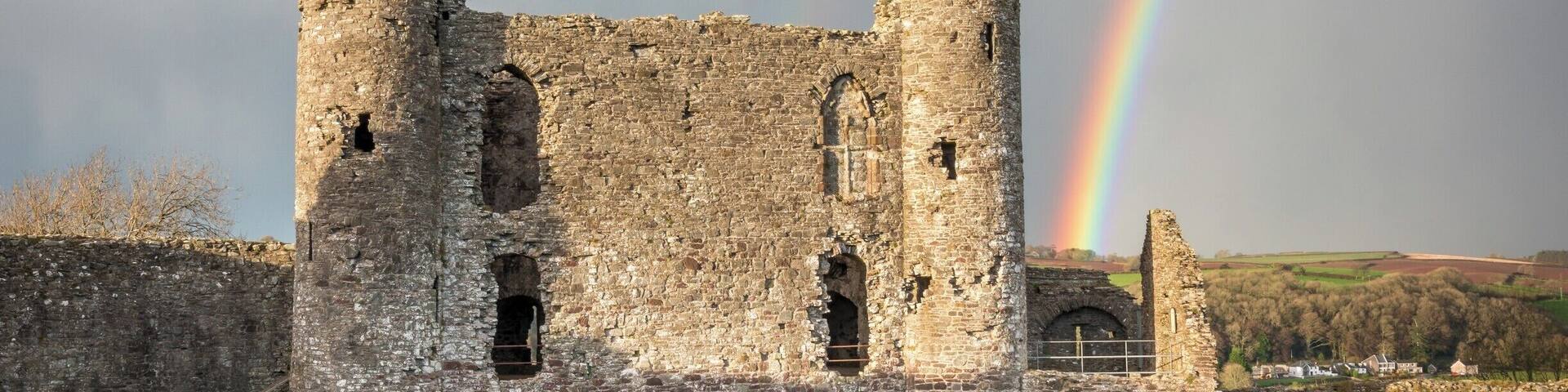 So lucky to capture the double rainbow effect from the ancient castle grounds in West Wales.