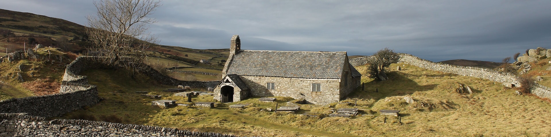 Llangelynnin Church. 12th Century, possibly one of the remotest churches in Wales (53.2458°N 3.8730°W), and is amongst the oldest. It is just over 900 feet above the village of Henryd in the Conwy valley.