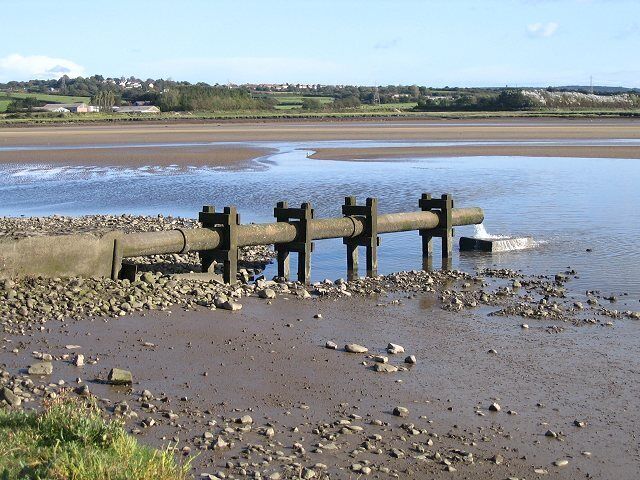 Outlet near Llangennech sewage works The water spilling from the end of the pipe into the Loughor estuary looks quite clean.