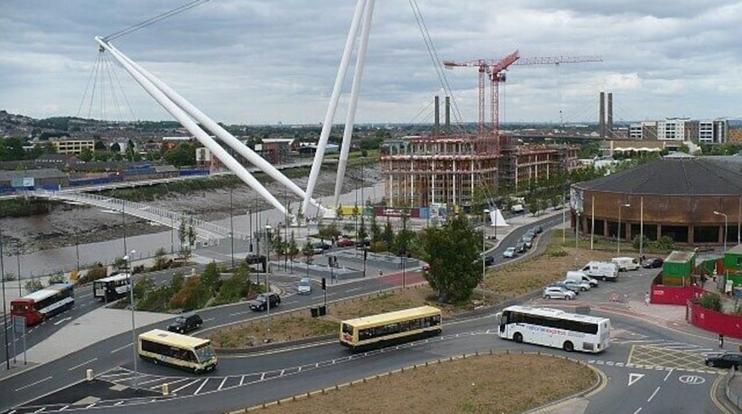 Riverside development, Newport. Taken from the top of the soon to be closed Capitol Car Park which is above Newport Bus Station 529298. The building under construction is the new £35m City Centre Campus for the University of Wales, Newport. This will be home to two academic schools with international reputations: the Newport Business School and the digital media, film and design elements of Newport School of Art, Media and Design. For a similar view taken about 2 years earlier see 540147.