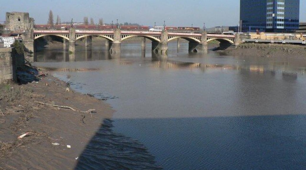Newport: Newport Bridge This bridge over the River Usk replaced an earlier one and opened to traffic on 22 June 1927. The goods train visible is on the railway bridge beyond.