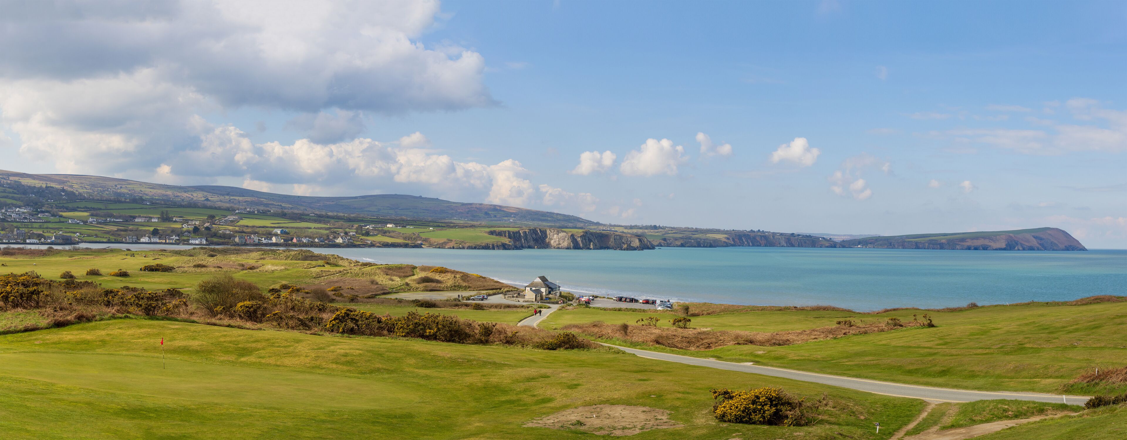 View of Newport Sands Beach from the golf club. Newport, Pembrokeshire, Wales. UK
