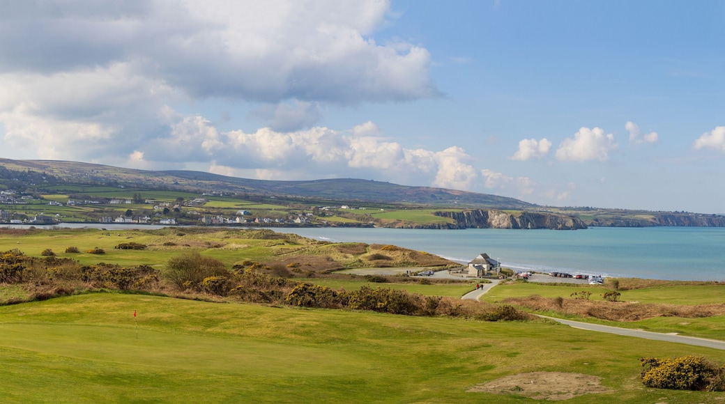 View of Newport Sands Beach from the golf club. Newport, Pembrokeshire, Wales. UK